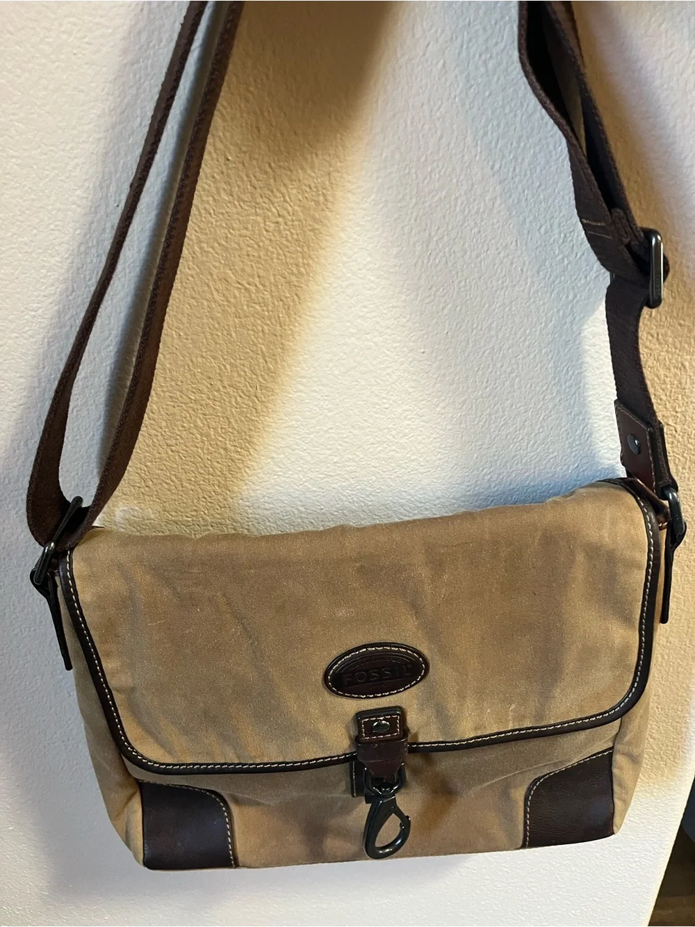 Fossil Brown and Dark Brown Canvas Messenger Bag